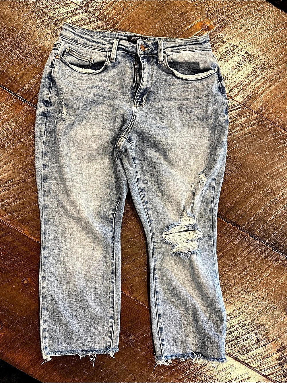 Judy Blue Distressed Boyfriend Jeans in Blue Waist 14W